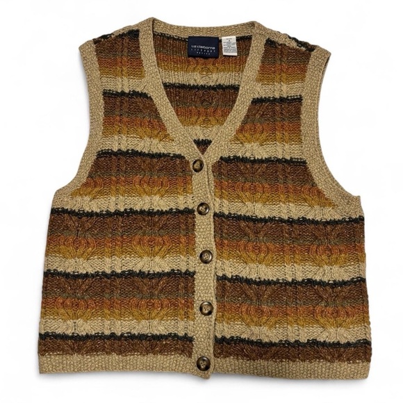 Liz Claiborne Sweaters - VTG Liz Claiborne Wool Silk Knit Sweater Vest Brown Earth Tone Petite Small